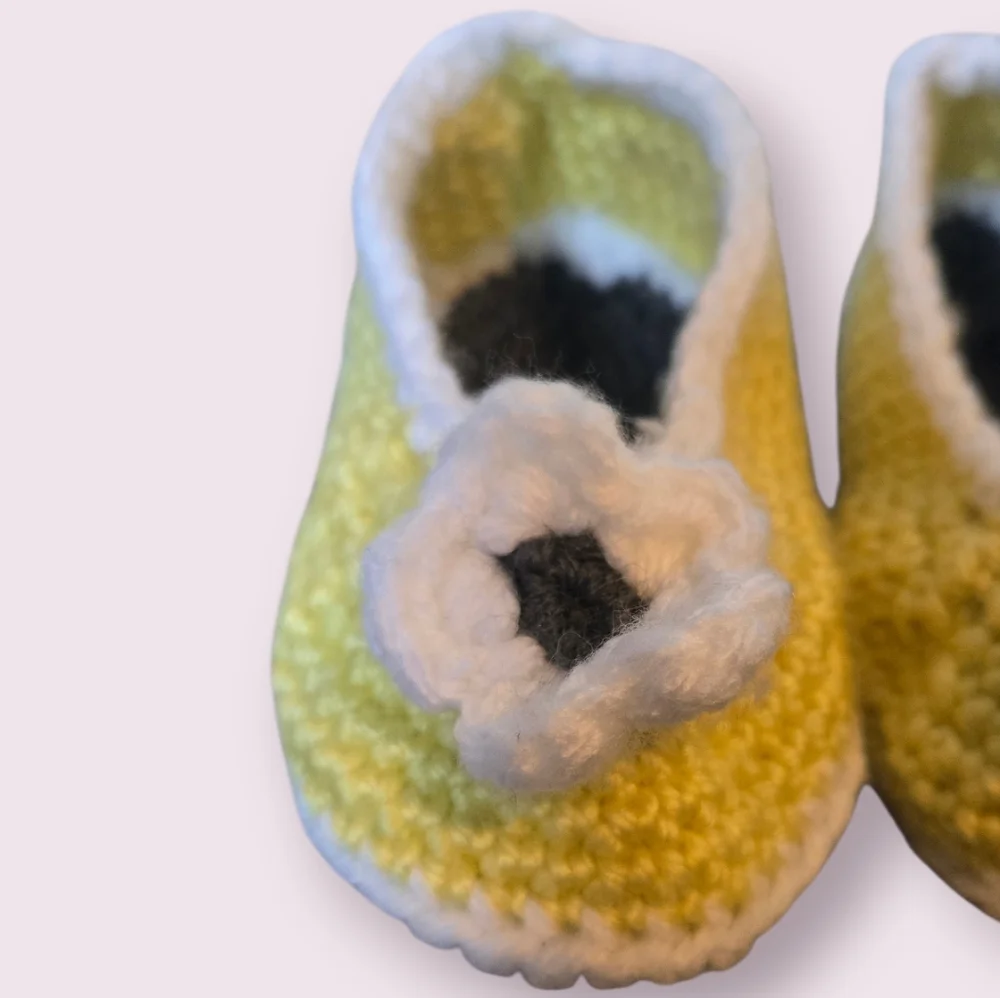 Cozy Handmade Yellow and White Baby Booties